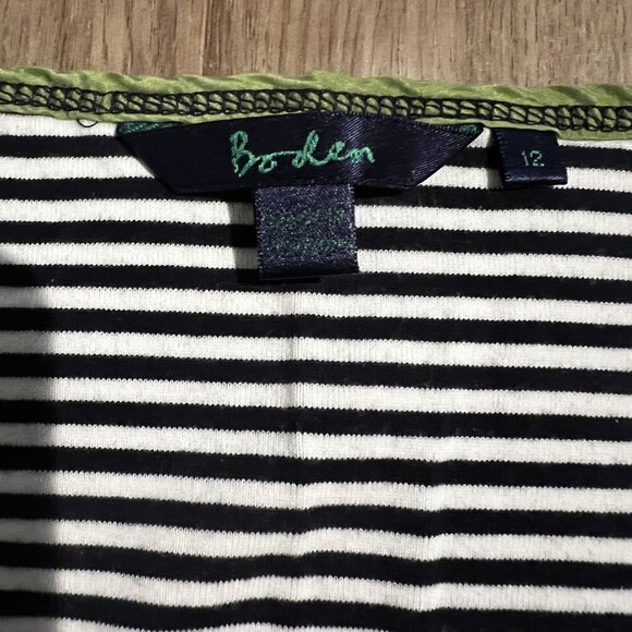 Boden Womens Striped Long Sleeve Top size 12 Striped black white green silk - Picture 3 of 9